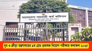 যুব ও ক্রীড়া মন্ত্রণালয়ের ৯ম গ্রেড প্রভাষক নিয়োগ পরীক্ষার ফলাফল ২০২৫
