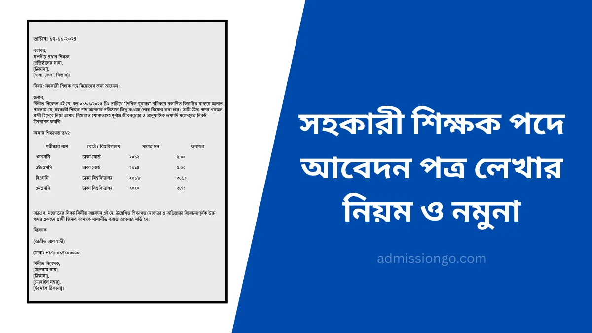 সহকারী শিক্ষক পদে আবেদন পত্র লেখার নিয়ম ও নমুনা